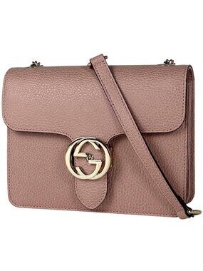 Gucci Interlocking Chain Shoulder Bag Leather Pink